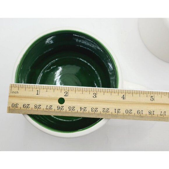 Mushroom Coffee Cups Set Of 2 Ceramic "Winter Magic" Cottage Core Green Interior - Picture 9 of 10